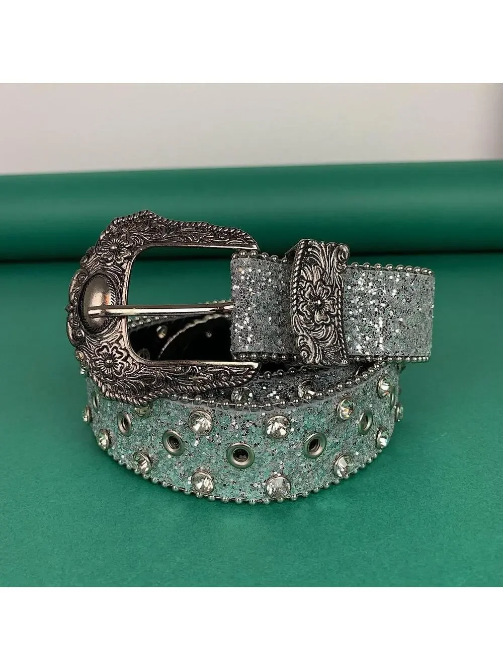 Y2k 2000s style rhinestone crystal grunge silver punk belt. Cool grunge/punk